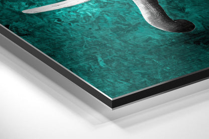 Gray Elephant Teal Backdrop Brushed Aluminium Dibond Wall Art