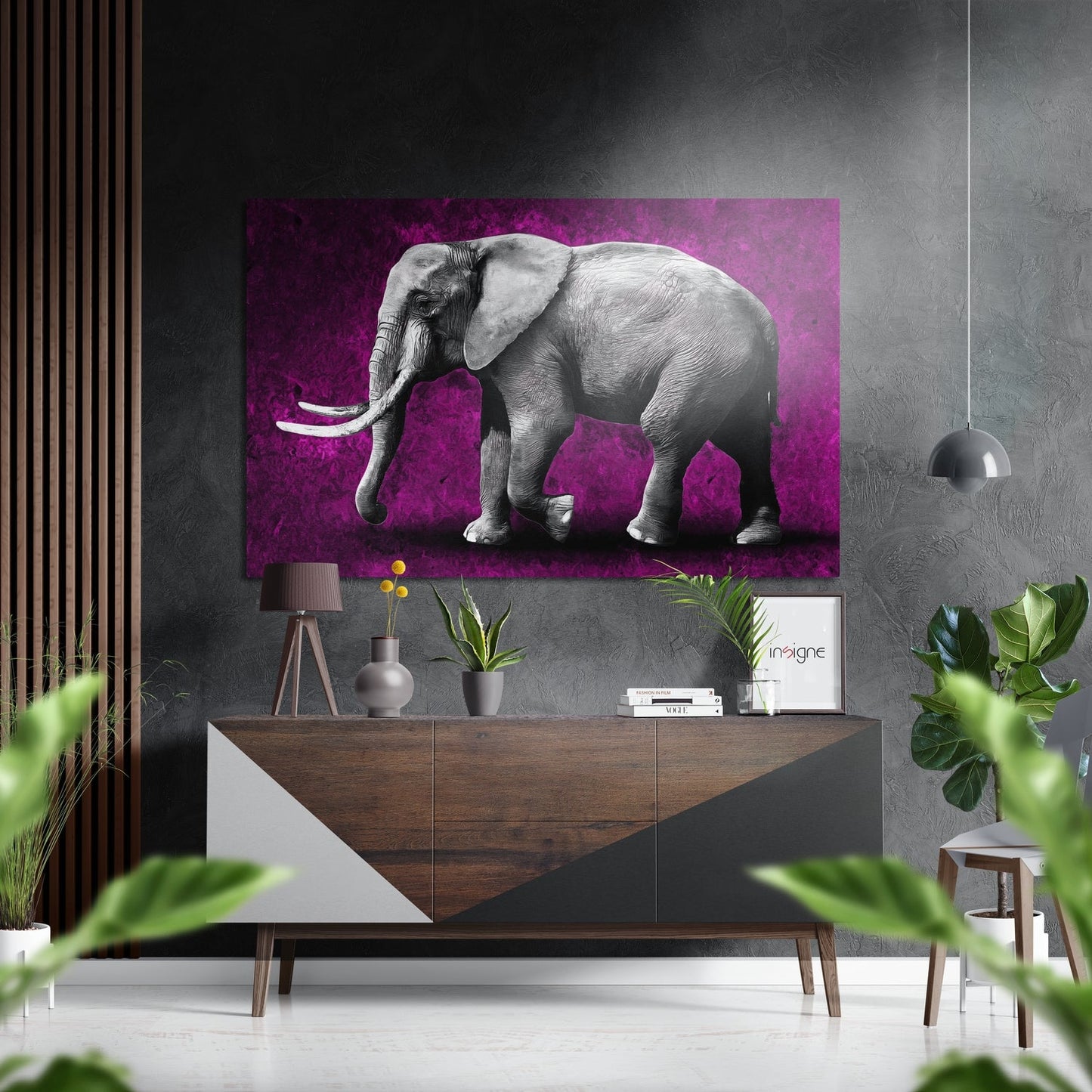 Gray Elephant Magenta Backdrop Brushed Aluminium Dibond Wall Art