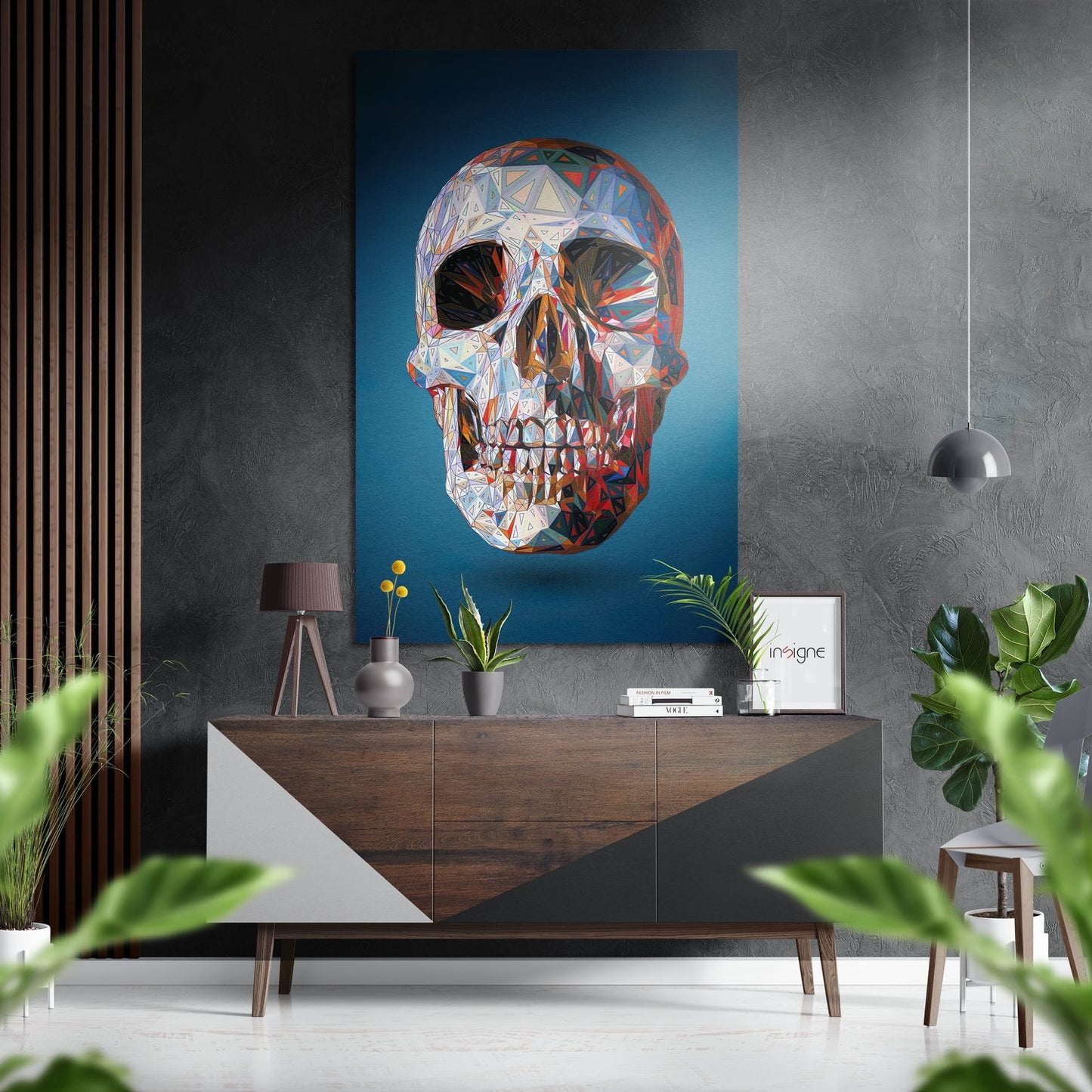 Crystal Geometric Skull Brushed Aluminium Dibond Wall Art