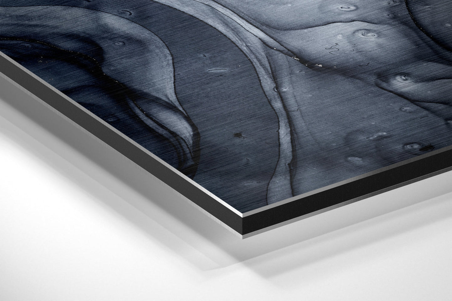 Charcoal Navy Droplet Marble Brushed Aluminium Dibond Wall Art