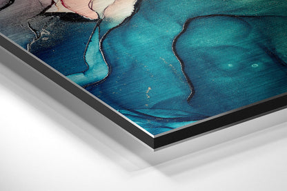 Teal Ochre Alcohol Ink Marble Brushed Aluminium Dibond Wall Art