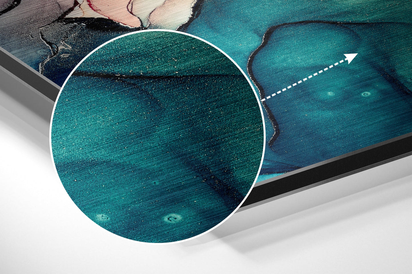 Teal Ochre Alcohol Ink Marble Brushed Aluminium Dibond Wall Art