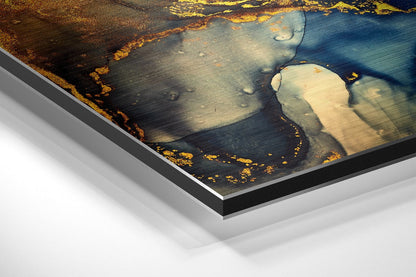 Cobalt Blue Amber Bloom Marble Brushed Aluminium Dibond Wall Art