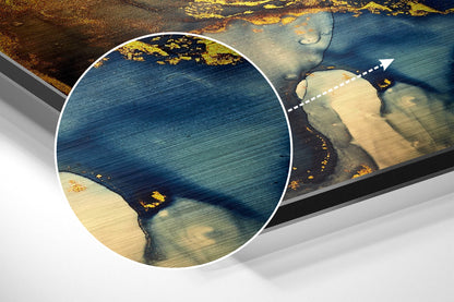 Cobalt Blue Amber Bloom Marble Brushed Aluminium Dibond Wall Art
