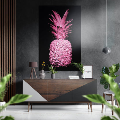 Hot Pink Pineapple on Black Brushed Aluminium Dibond Wall Art