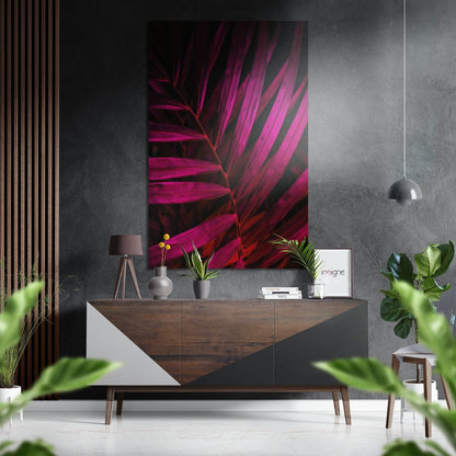 Magenta Pink Palm Frond Leaf Brushed Aluminium Dibond Wall Art