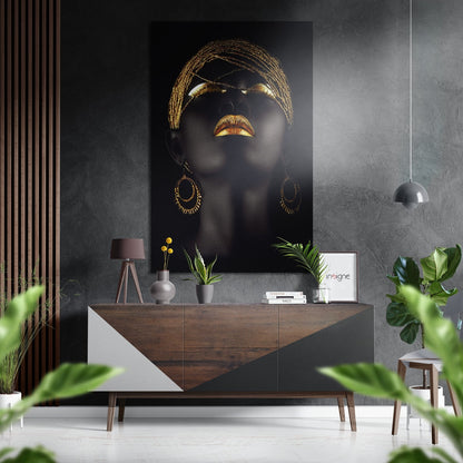 Golden Beaded Headdress Woman Brushed Aluminium Dibond Wall Art