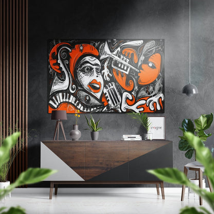 Orange Faces Piano Keys Brushed Aluminium Dibond Wall Art