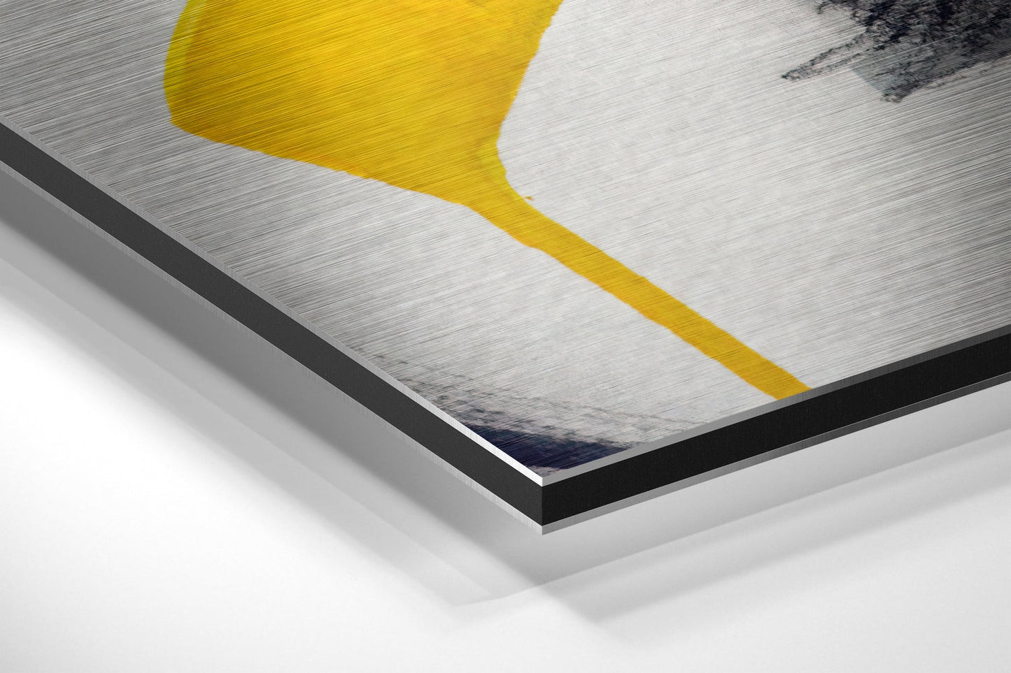 Yellow Tape Cross Over Lips Brushed Aluminium Dibond Wall Art