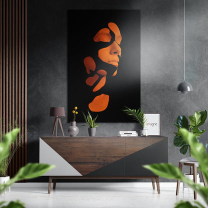 Burnt Orange Shattered Portrait Brushed Aluminium Dibond Wall Art