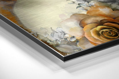White Haired Woman With Orange Roses Brushed Aluminium Dibond Wall Art