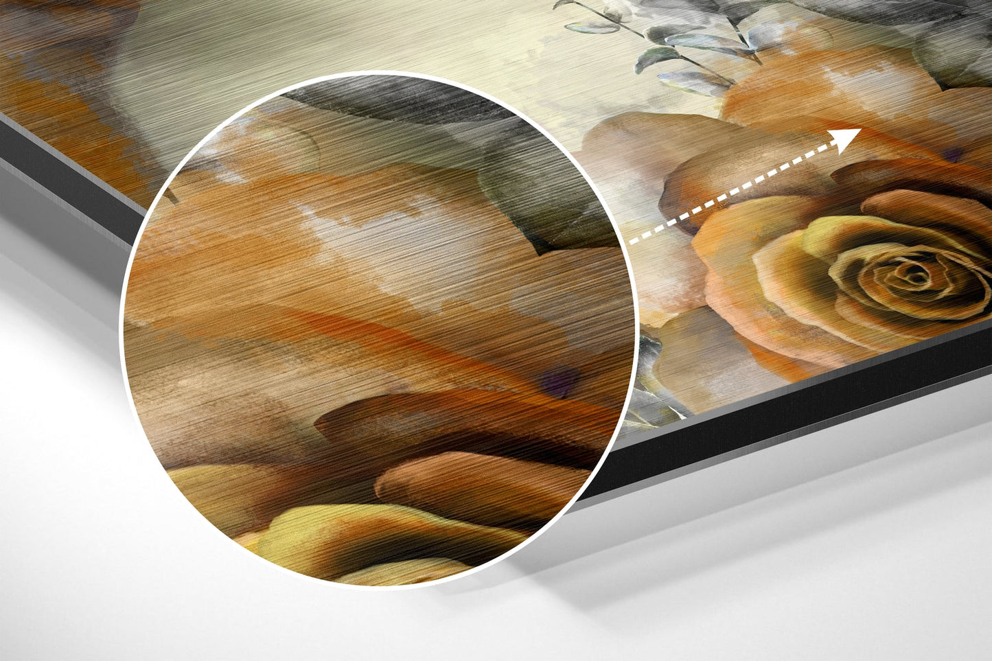 White Haired Woman With Orange Roses Brushed Aluminium Dibond Wall Art