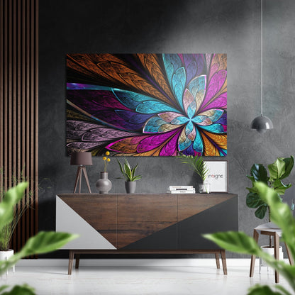 Stained Glass Fractal Flower Brushed Aluminium Dibond Wall Art