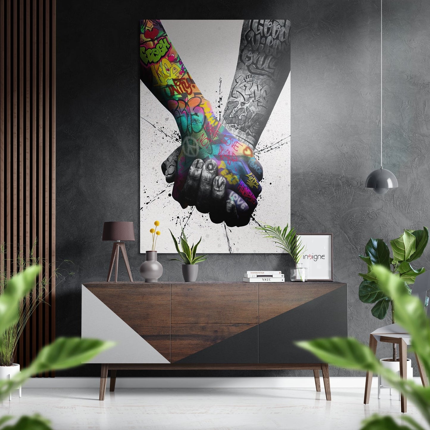 Graffiti Painted Hands Holding Brushed Aluminium Dibond Wall Art