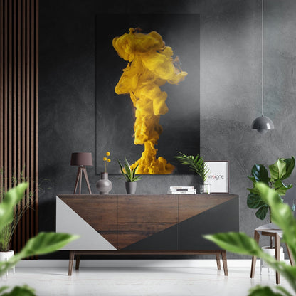 Yellow Ink Cloud Burst Column Brushed Aluminium Dibond Wall Art