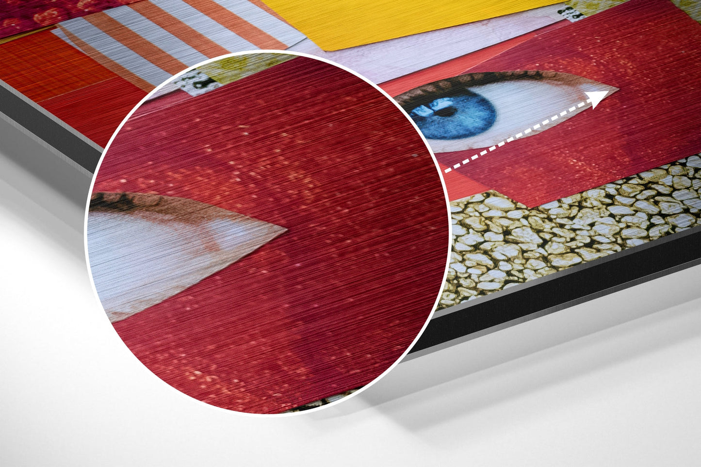 Orange Pink Collage With Eyes Brushed Aluminium Dibond Wall Art
