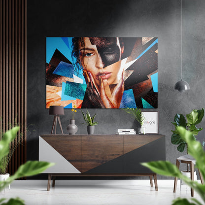 Turquoise Shattered Glass Woman Brushed Aluminium Dibond Wall Art