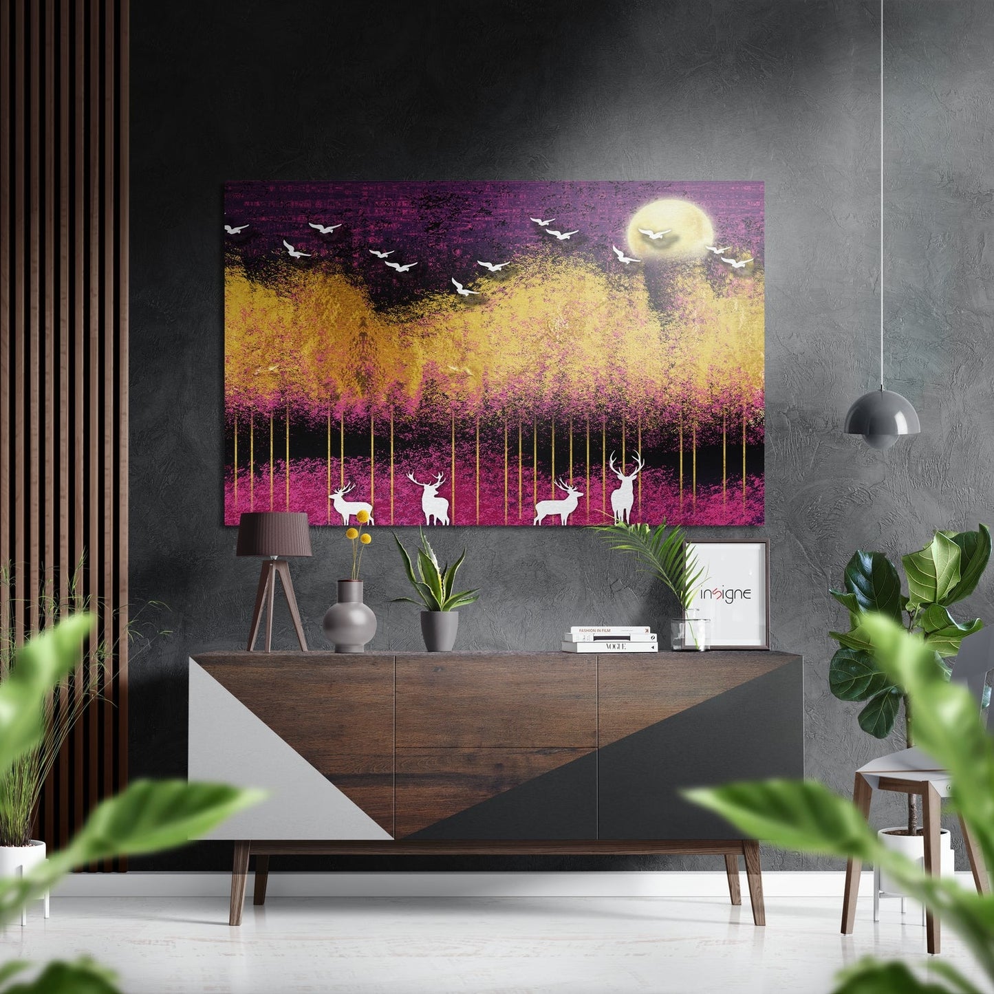 White Deer Purple Drip Moon Brushed Aluminium Dibond Wall Art