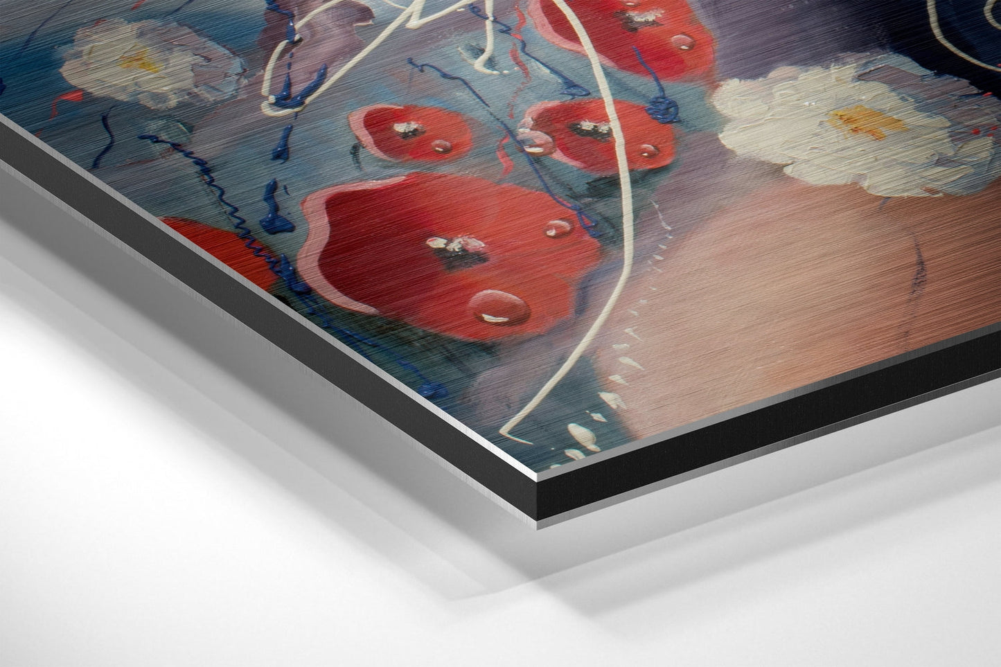 Red Poppies And White Blossoms Woman Brushed Aluminium Dibond Wall Art
