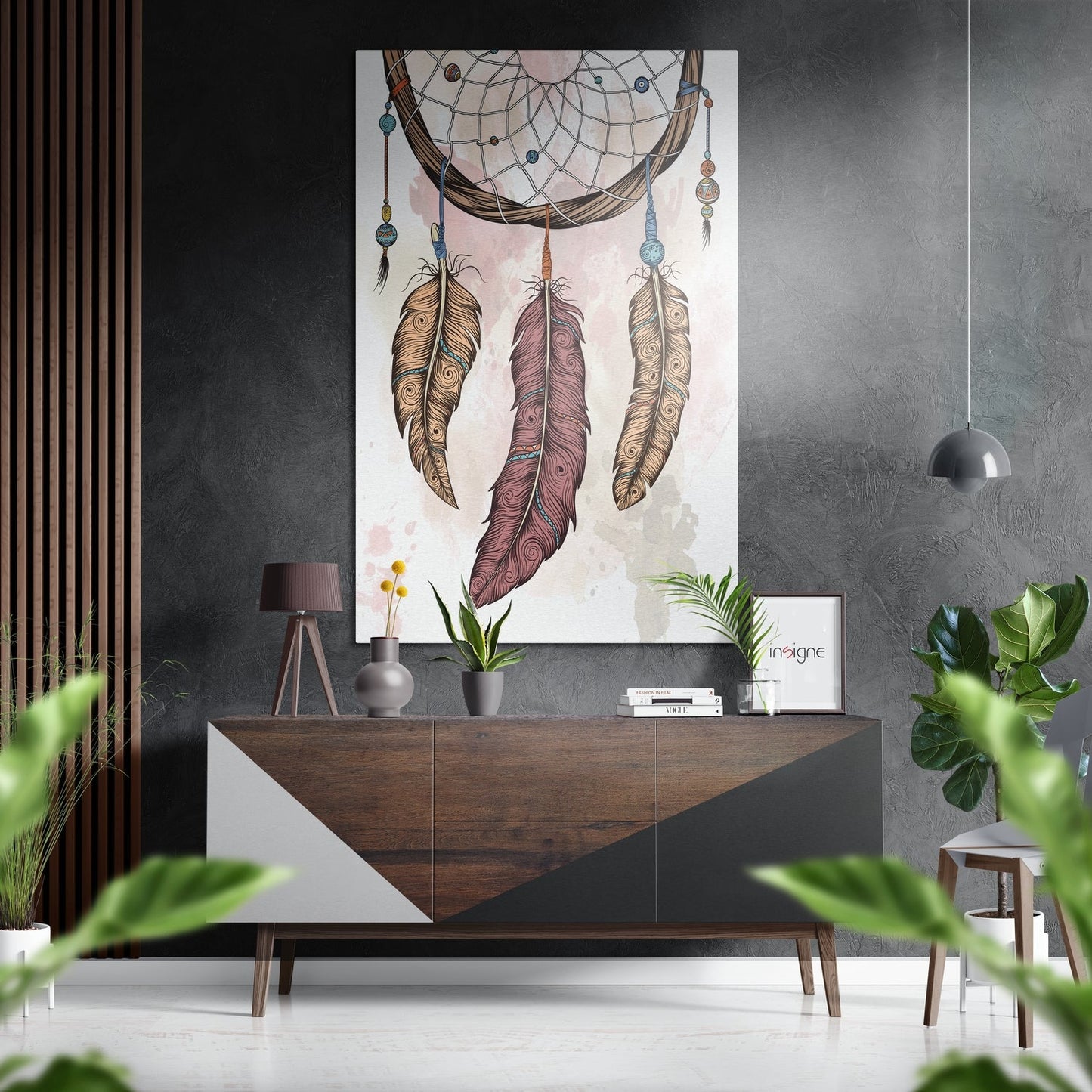 Blush Pink Feather Dream Catcher Brushed Aluminium Dibond Wall Art