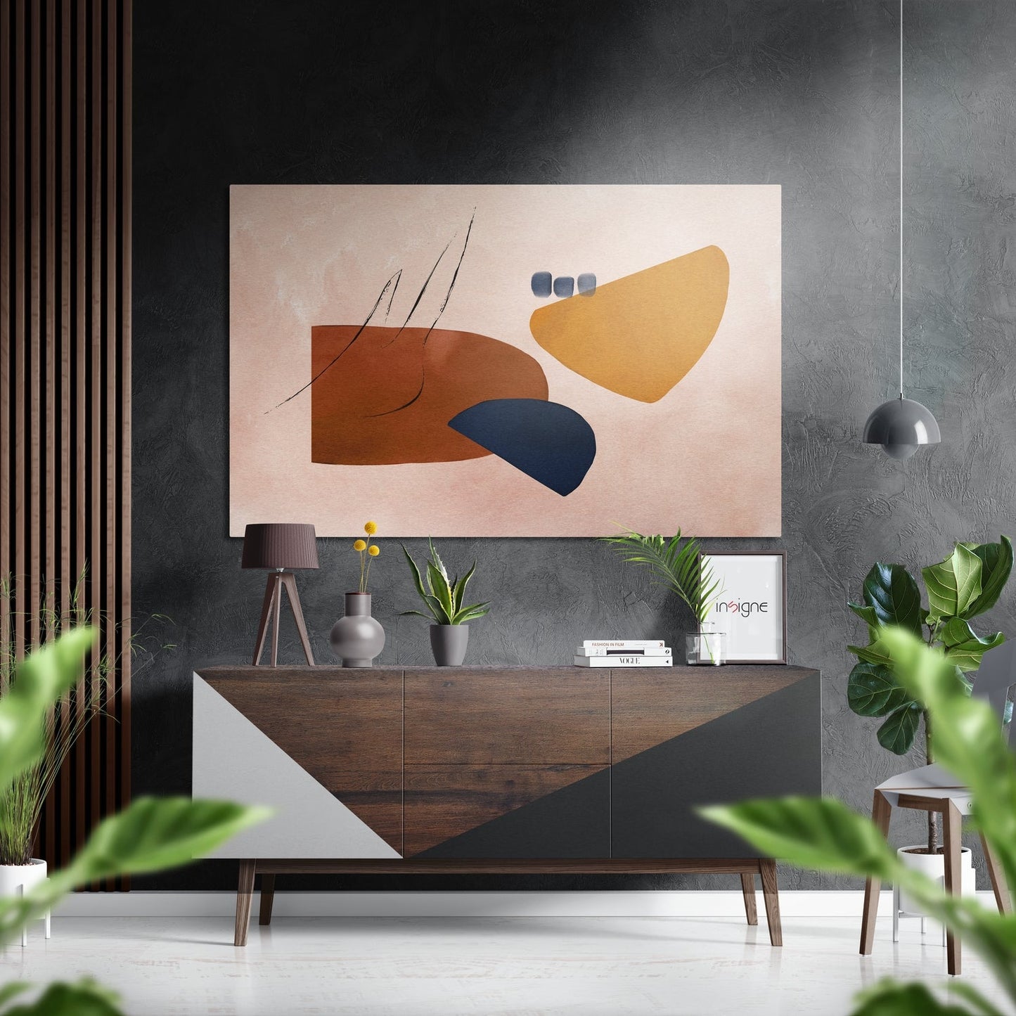 Terracotta And Mustard Organic Shapes Brushed Aluminium Dibond Wall Art
