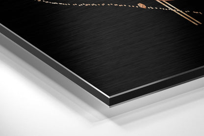 Copper Ovals Gold Dots On Black Brushed Aluminium Dibond Wall Art
