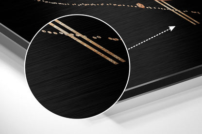 Copper Ovals Gold Dots On Black Brushed Aluminium Dibond Wall Art