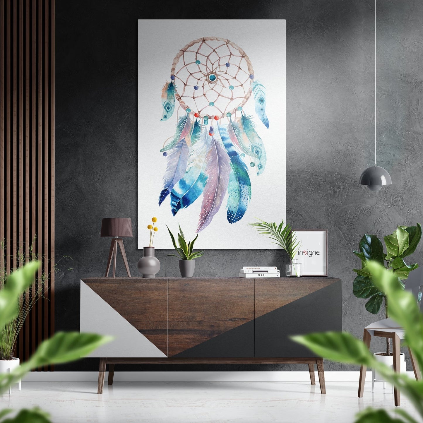 Turquoise Watercolor Dream Catcher Brushed Aluminium Dibond Wall Art