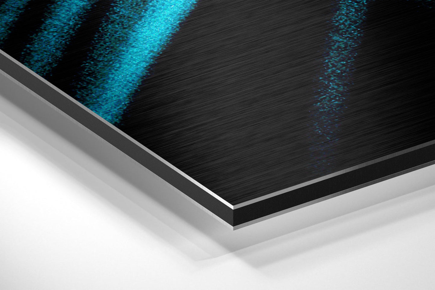 Turquoise Brushstroke on Black Brushed Aluminium Dibond Wall Art