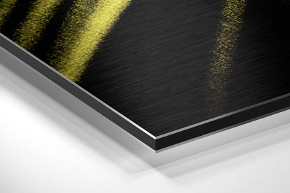 Yellow Brushstroke on Black Brushed Aluminium Dibond Wall Art
