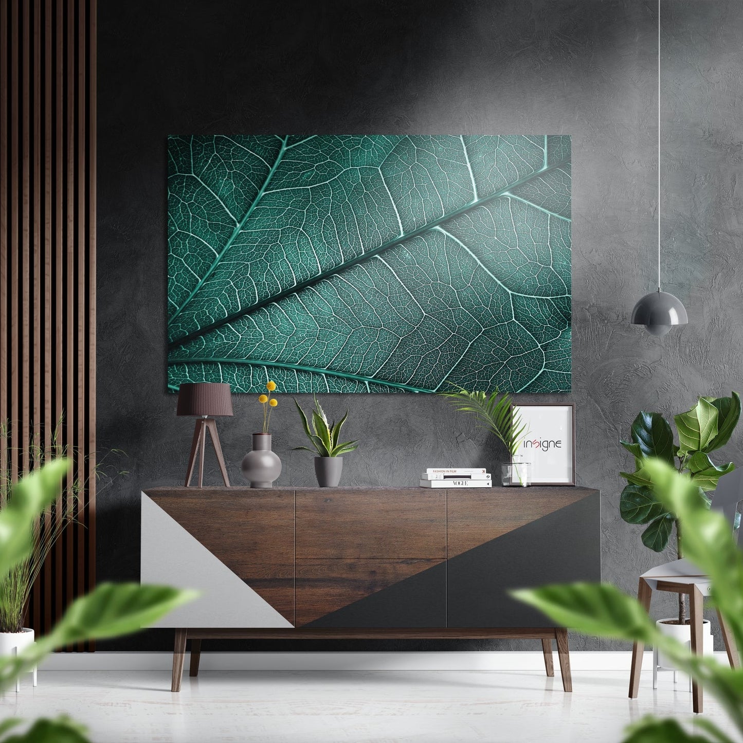 Teal Green Leaf Veins Macro Brushed Aluminium Dibond Wall Art