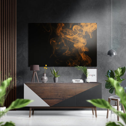 Orange Swirling Smoke On Black Brushed Aluminium Dibond Wall Art