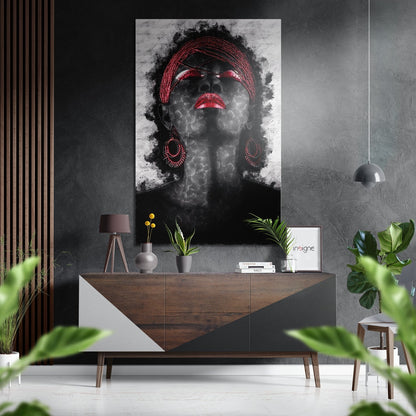 Red Braids Smoky Woman Portrait Brushed Aluminium Dibond Wall Art