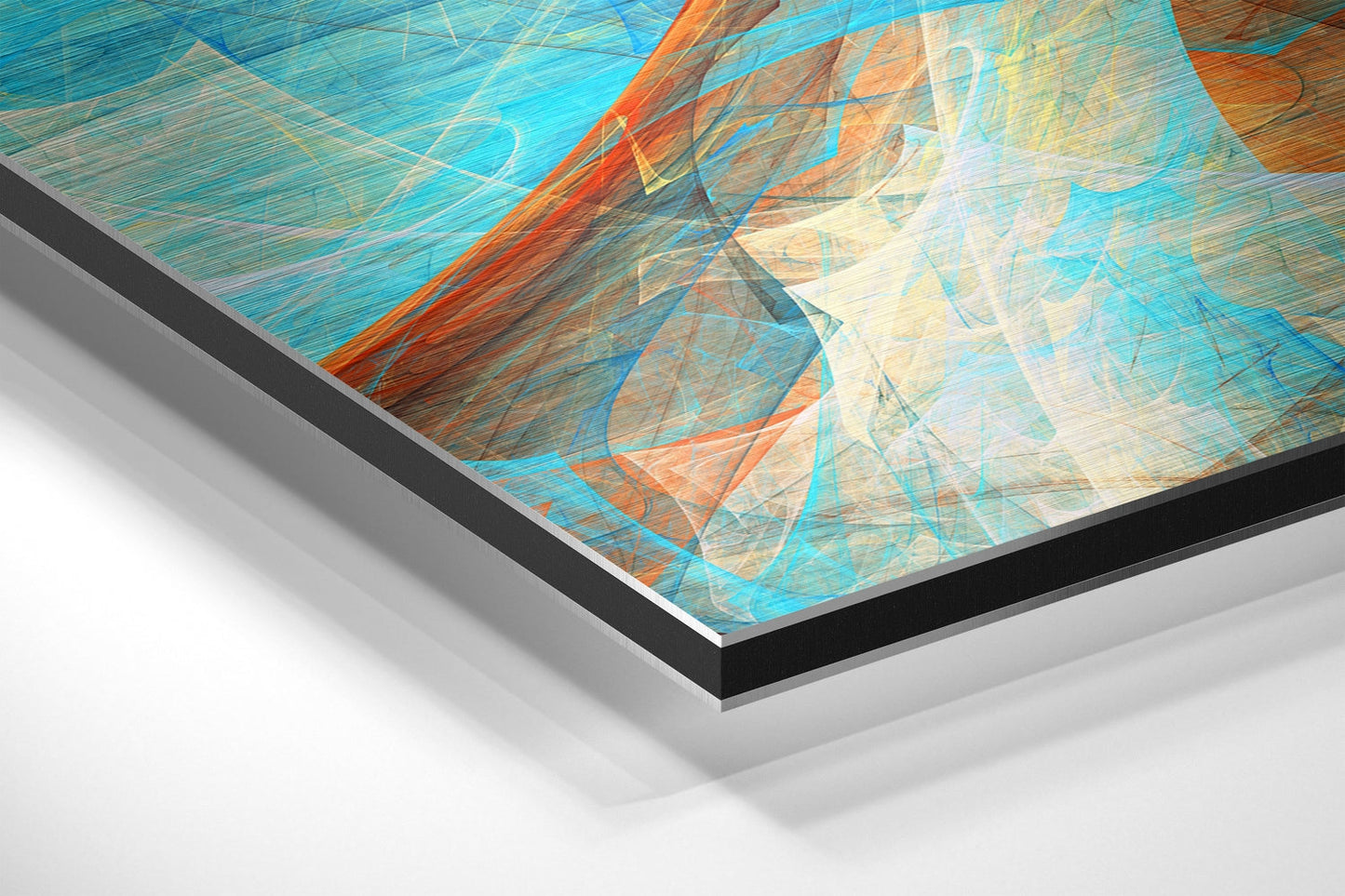 Turquoise Orange Leaf Vein Abstract Brushed Aluminium Dibond Wall Art