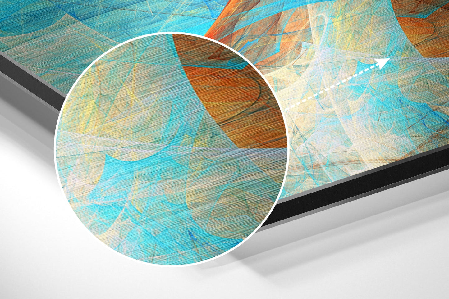 Turquoise Orange Leaf Vein Abstract Brushed Aluminium Dibond Wall Art