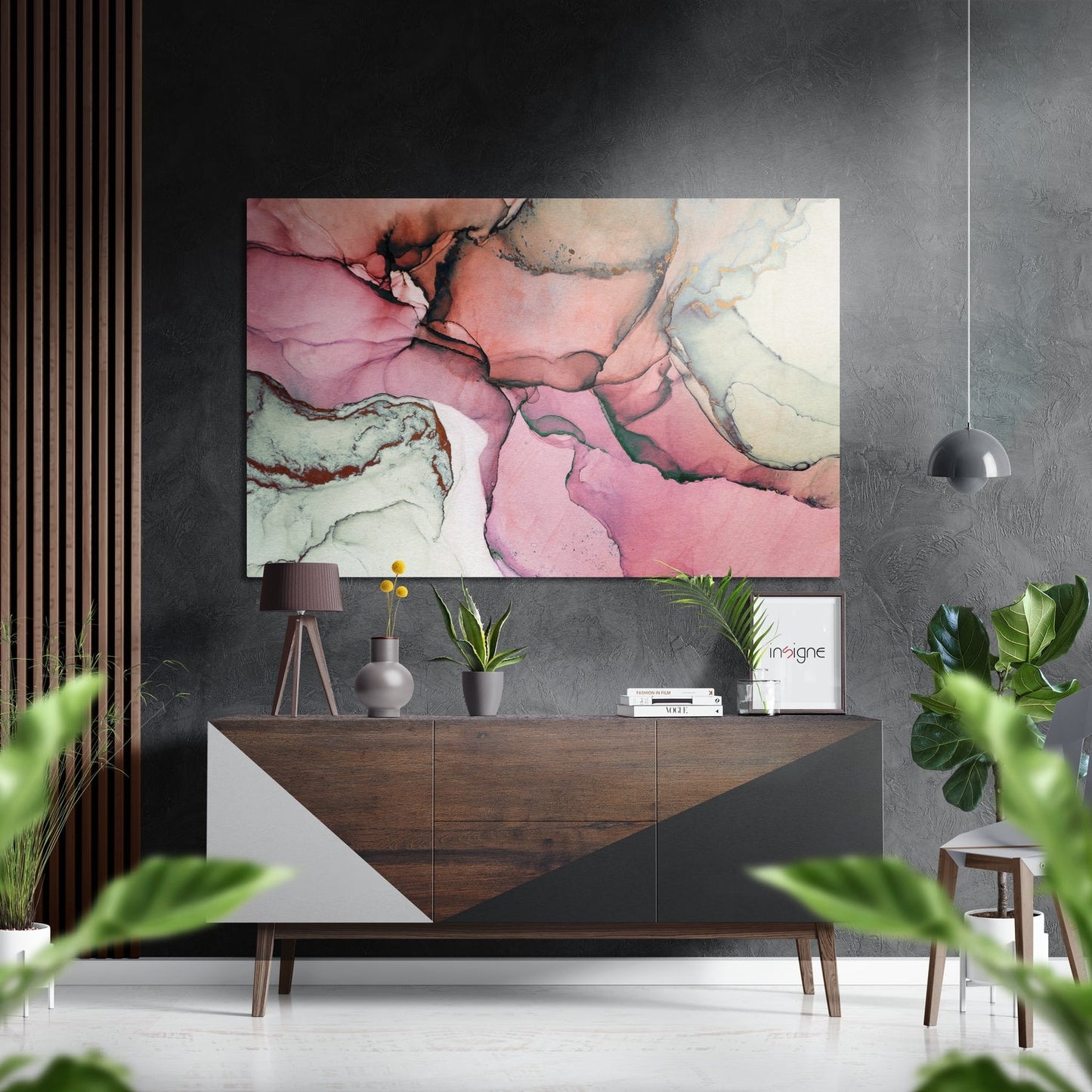 Blush Pink Sage Watercolor Brushed Aluminium Dibond Wall Art