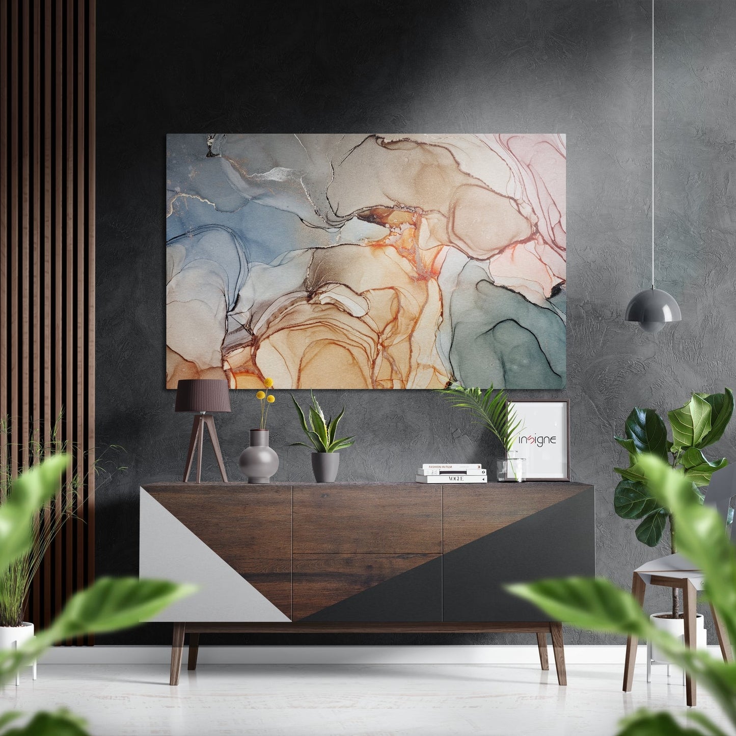 Peach Rust Smoke Marble Brushed Aluminium Dibond Wall Art