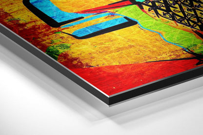 Vibrant Cubist Guitar Brushed Aluminium Dibond Wall Art