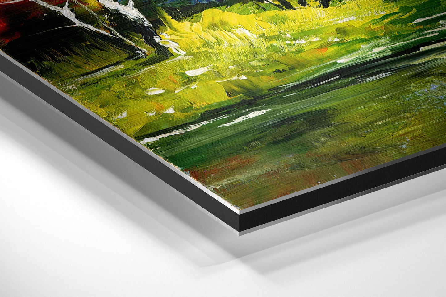 Painted Autumn Forest Creek Brushed Aluminium Dibond Wall Art