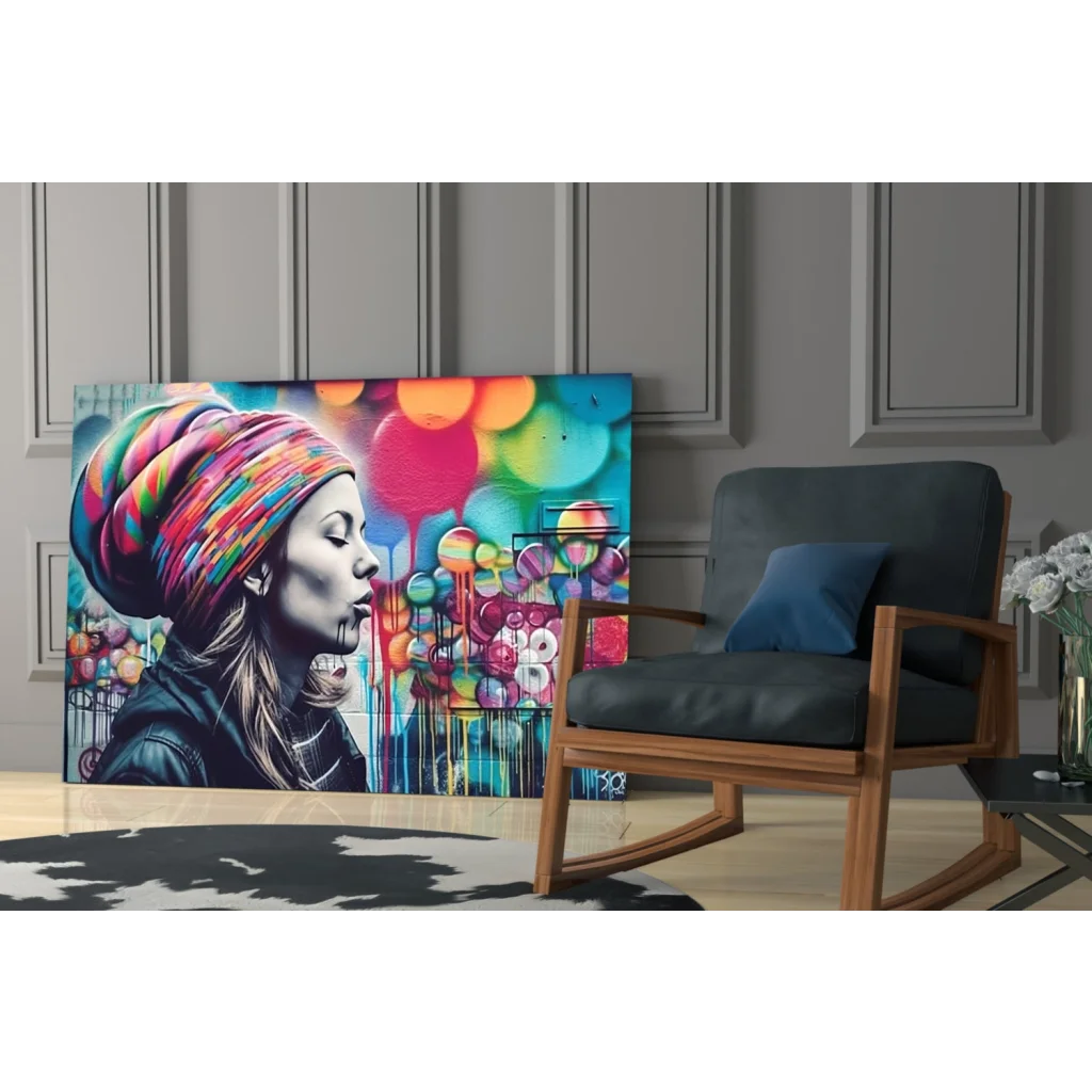 Vibrant Bubble Pop wall art canvas print in pink and blue