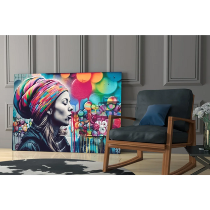 Vibrant Bubble Pop wall art canvas print in pink and blue