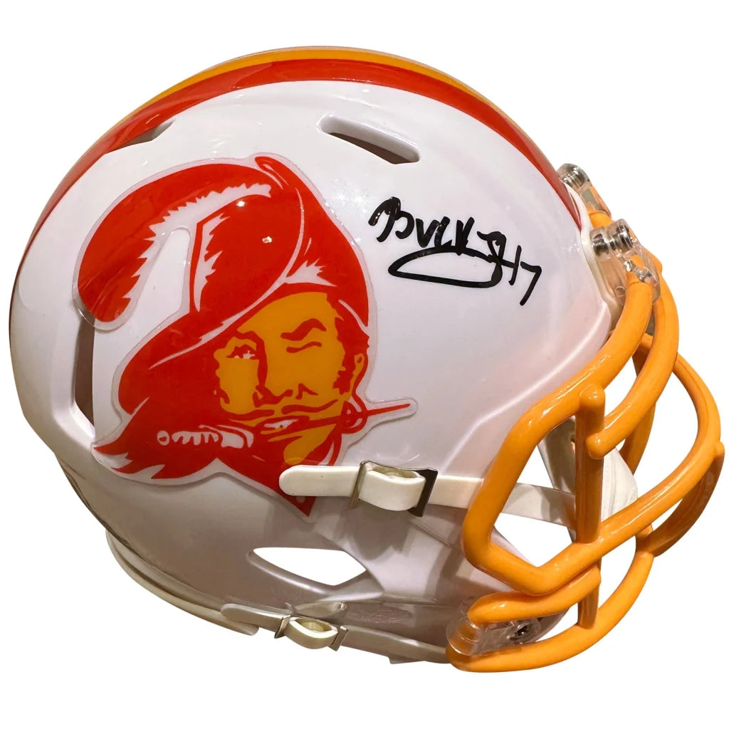 Bucky irving autographed tampa bay buccaneers throwback mini helmet white and orange with red pirate logo