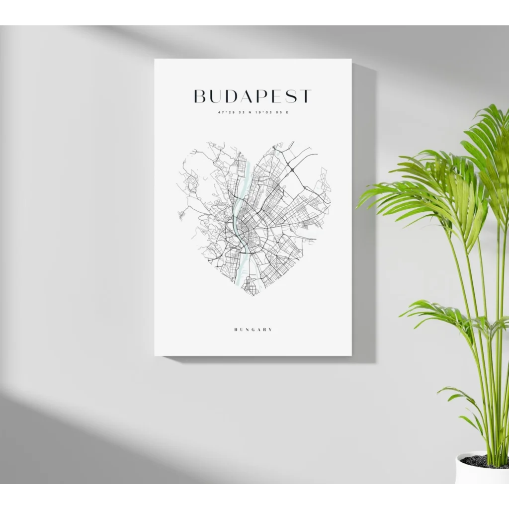 Insigne aluminum prints: minimalist heart-shaped Budapest map in unique style