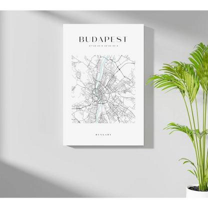Minimalist Budapest map aluminum print with Danube highlights
