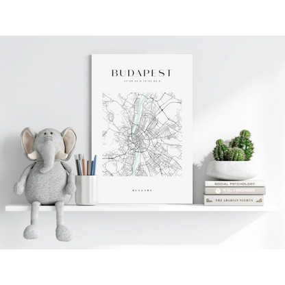 Minimalist Budapest map aluminum print with Danube highlights