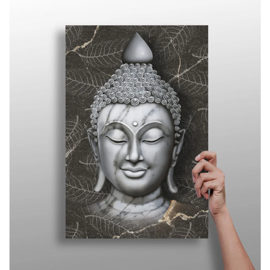 Stunning silver Buddha insigne aluminum print with textured details