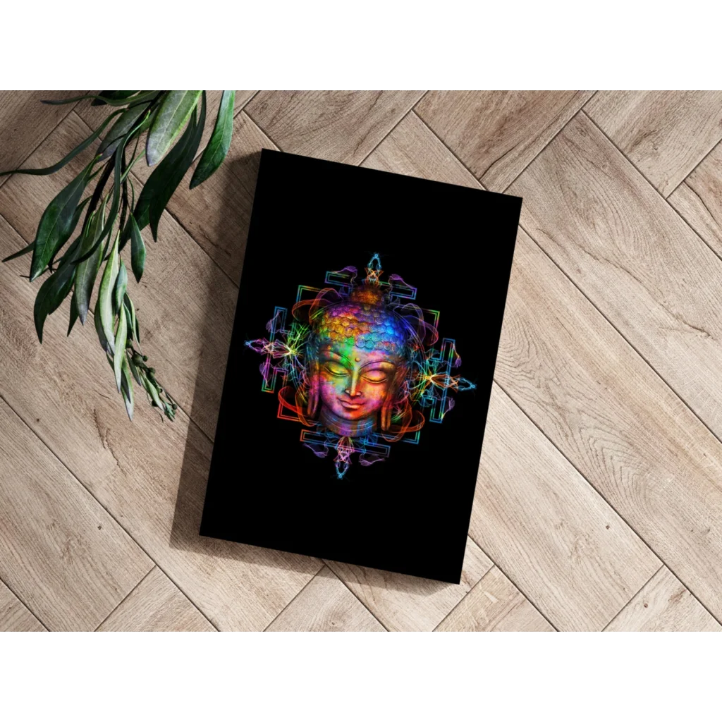 Vibrant rainbow Buddha portrait on insigne aluminum prints