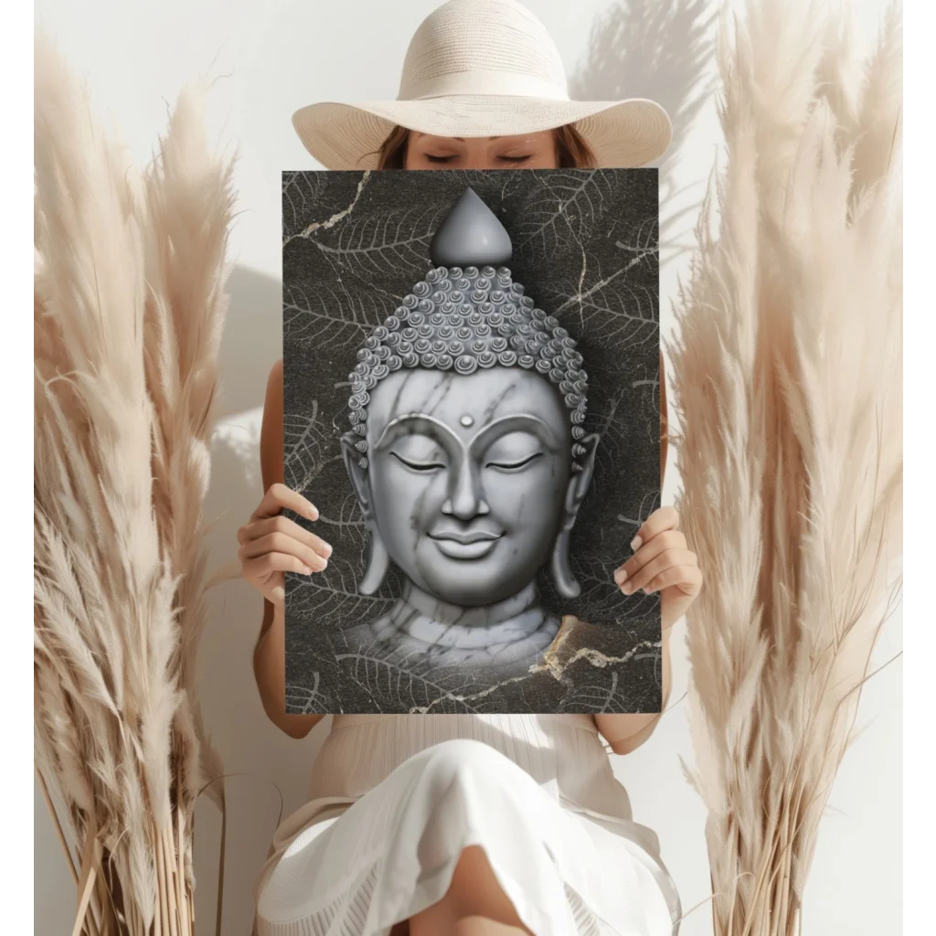 Serene monochromatic Buddha portrait on insigne aluminum print