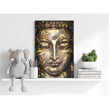 Stunning metallic Buddha insigne aluminum print with gold and silver face