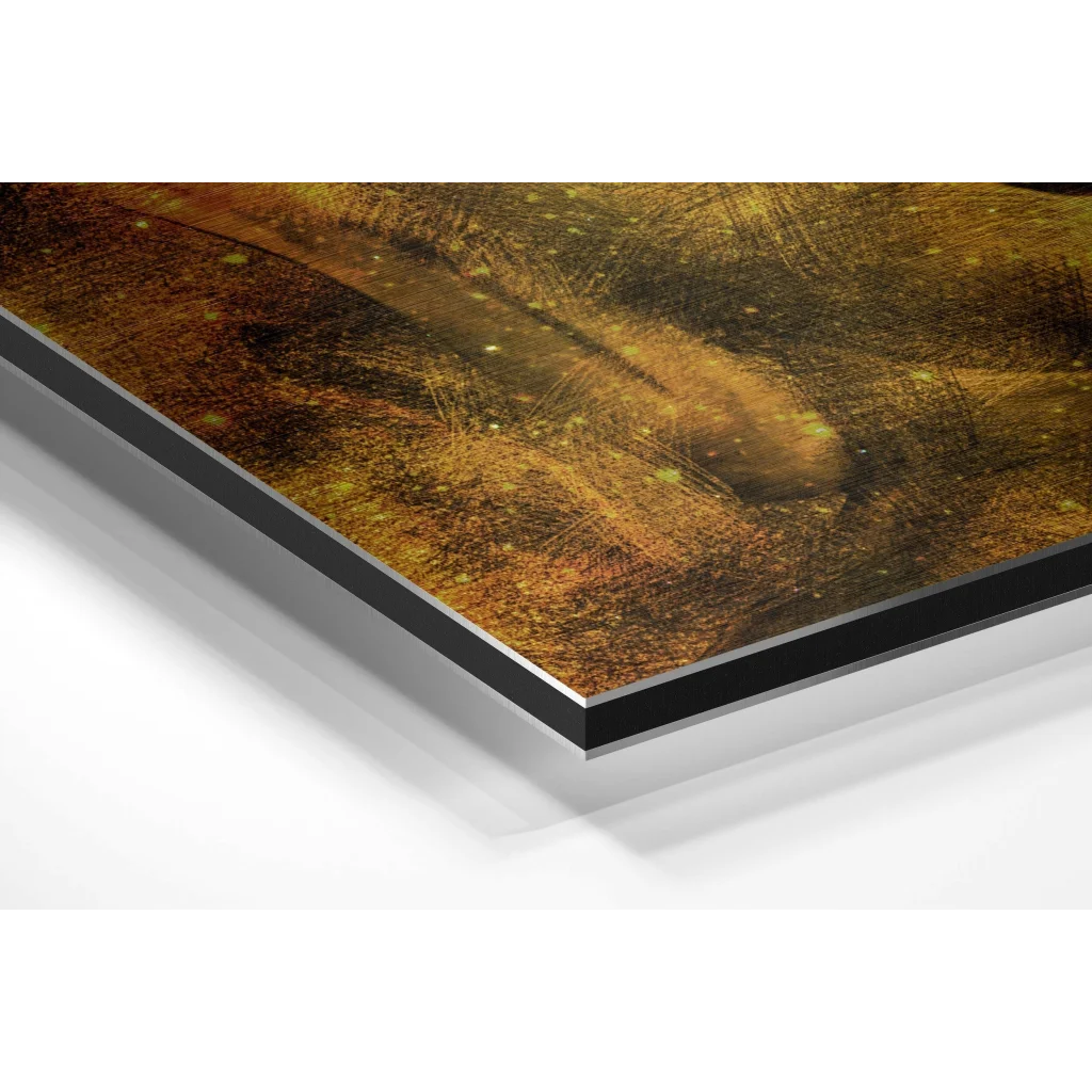 Glass Wall Art Sleek brushed aluminium dibond golden Buddha abstract landscape art